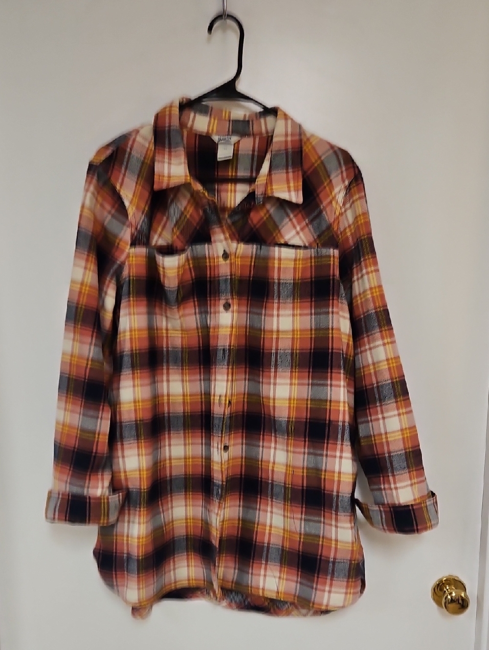 Duluth Trading Co Plaid Shirt in Orange, Black & Yellow